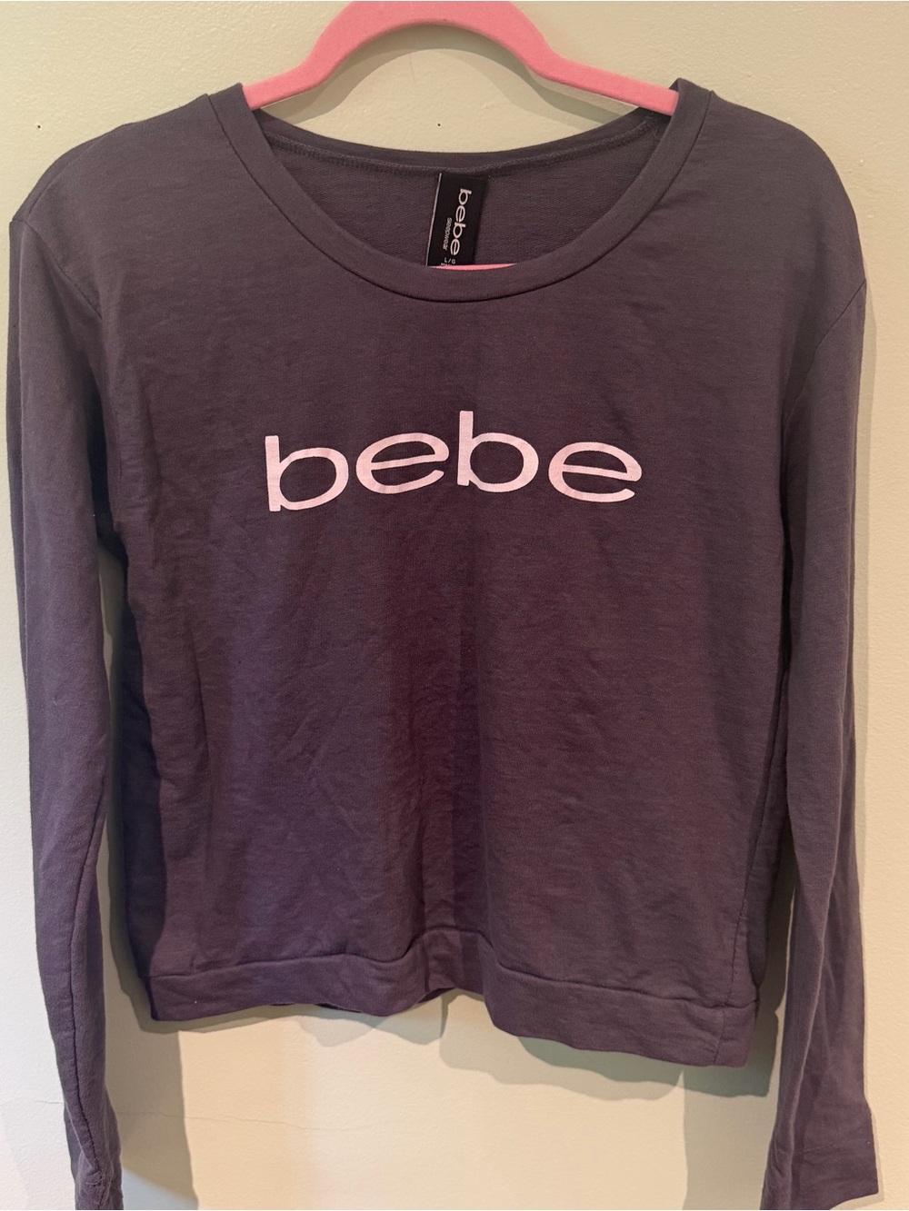 bebe Long Sleeve Logo Tee in Purple with White Logo